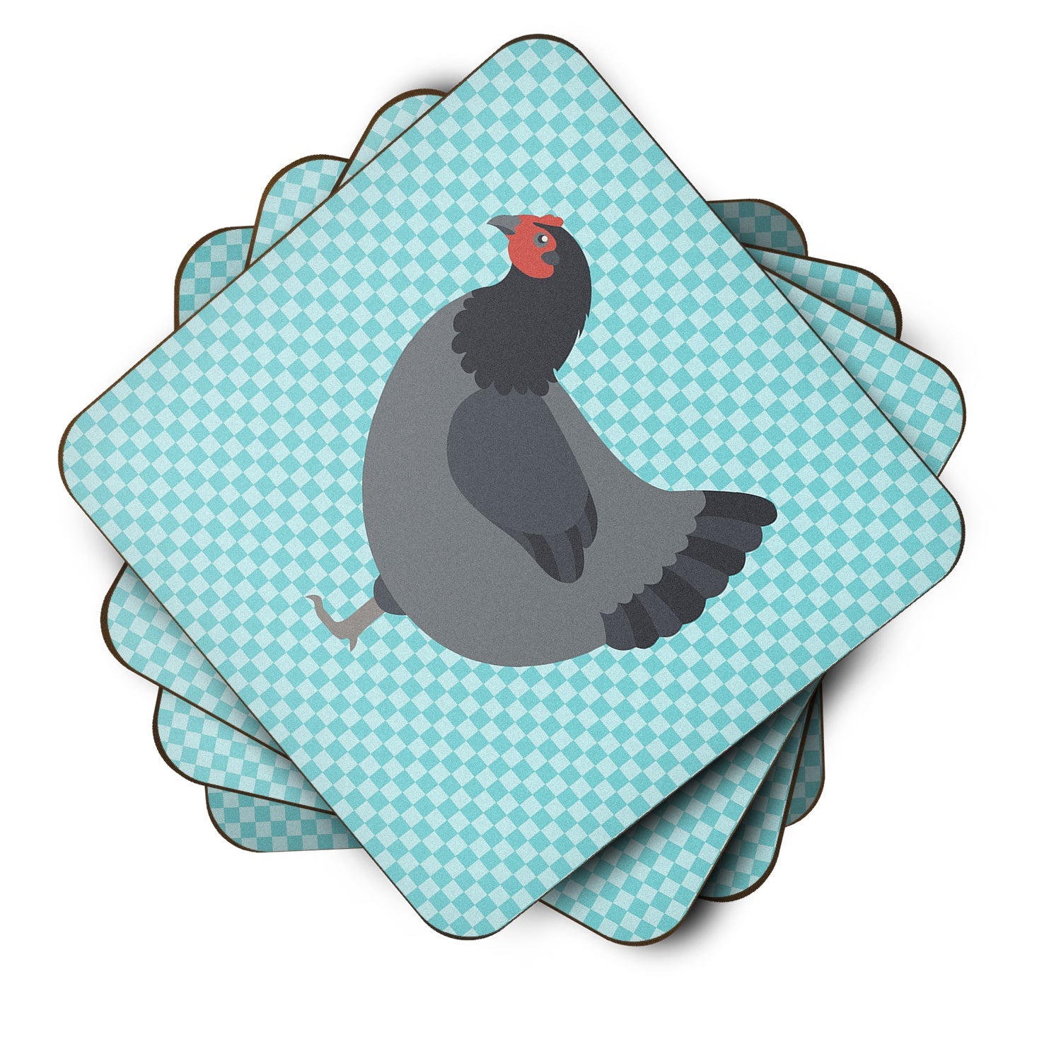 Jersey Giant Chicken Blue Check Foam Coasters Set of 4 Cup Coasters for Indoor Outdoor, Tabletop Protection, Anti Slip, Mouse pad Material