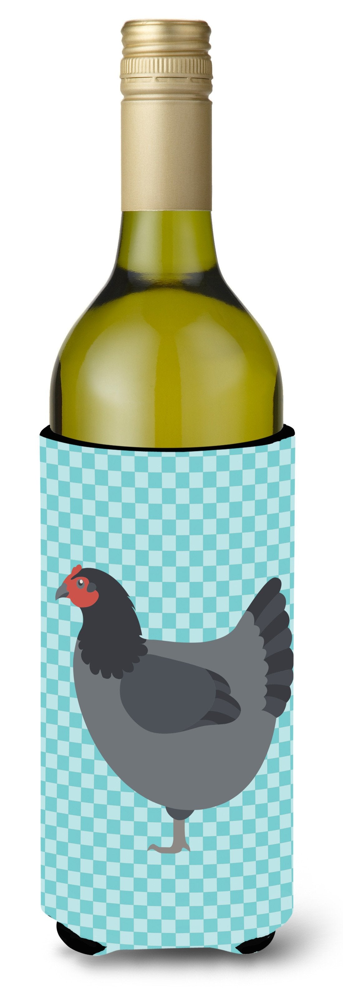 Jersey Giant Chicken Blue Check Wine Bottle Hugger Gift Sleeve for Standard 750 ml Bottles, Insulated Reusable Also Fits Mini Shot & Pint Bottles