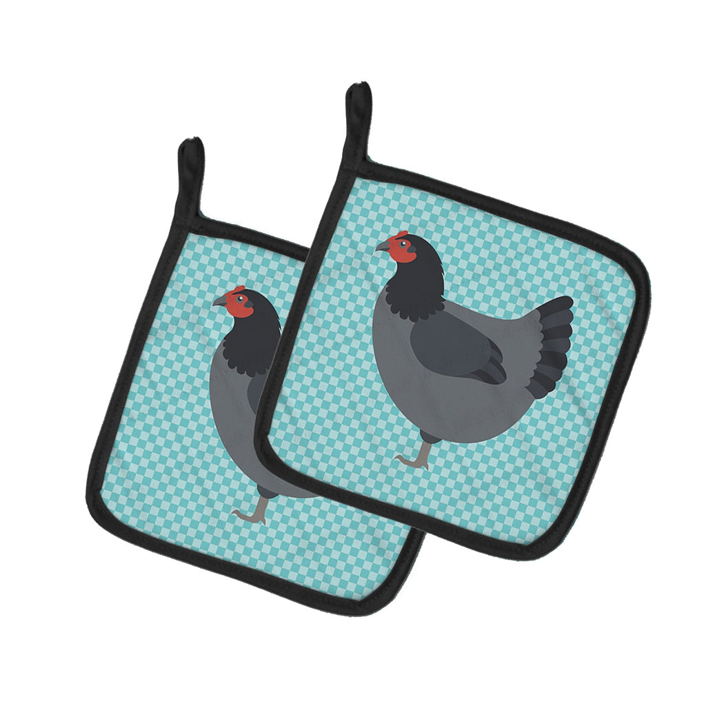 Jersey Giant Chicken Blue Check Pot Holder Set of 2 Heat Resistant Quilted Hot Pads 7.5 x 7.5 Inch, Insulated Kitchen Trivets for Cooking & Baking