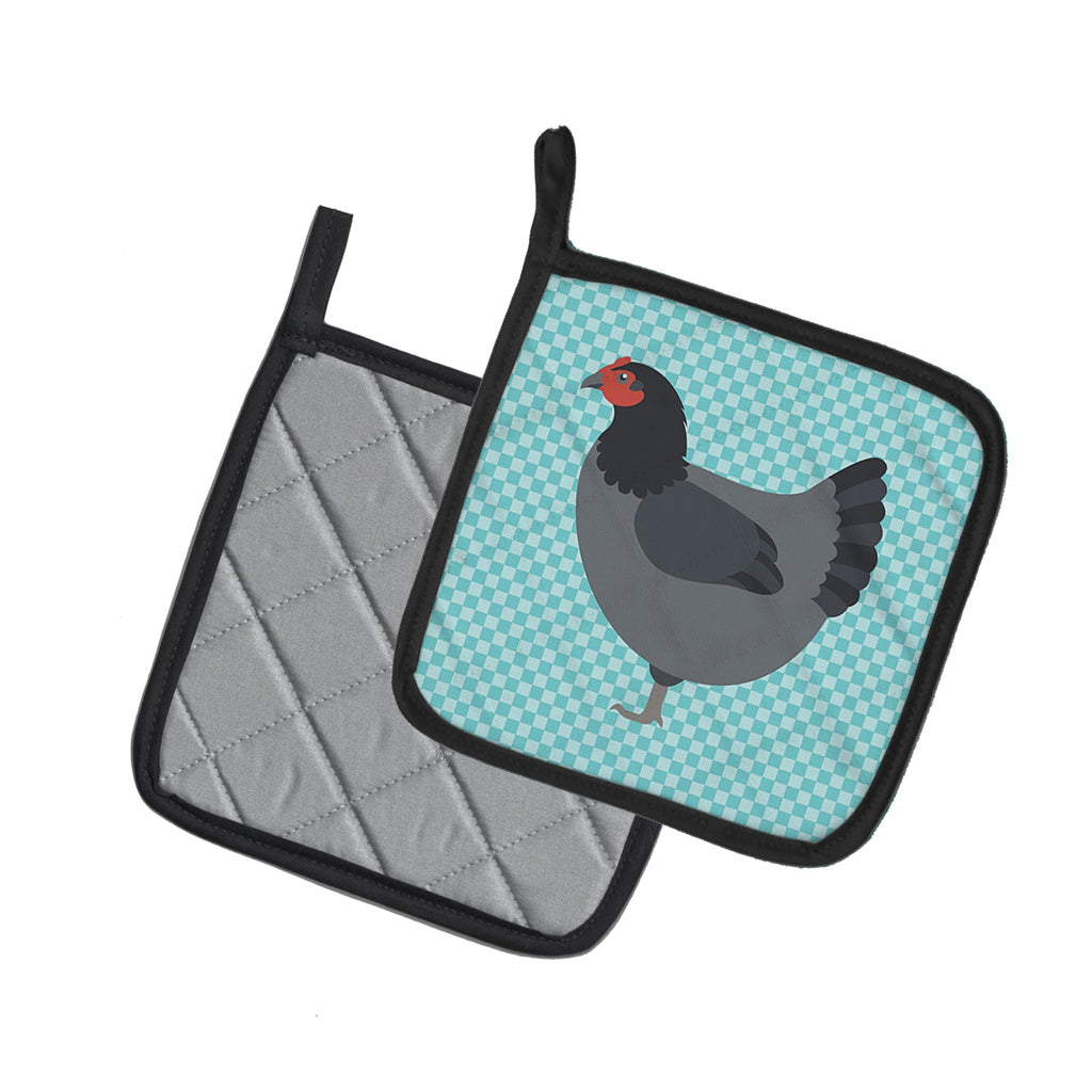 Jersey Giant Chicken Blue Check Pot Holder Set of 2 Heat Resistant Quilted Hot Pads 7.5 x 7.5 Inch, Insulated Kitchen Trivets for Cooking & Baking