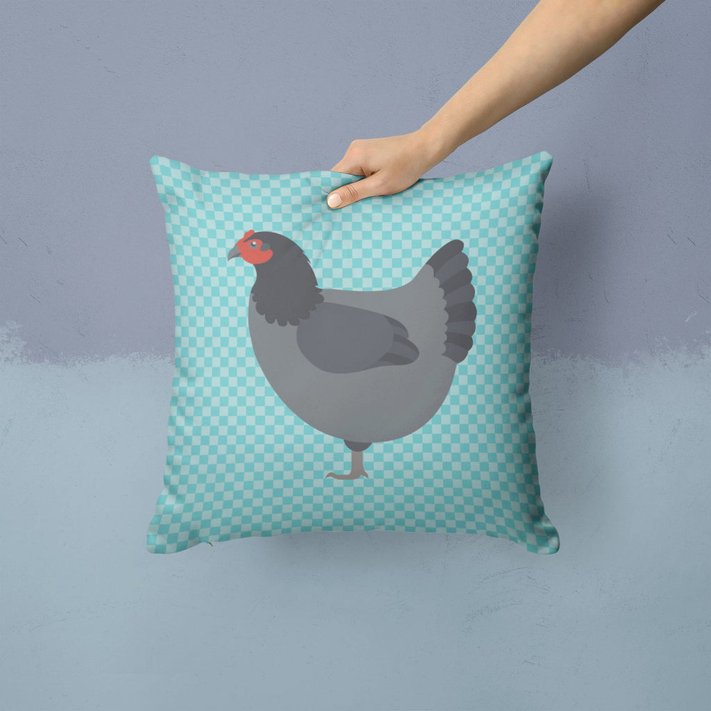 Jersey Giant Chicken Blue Check Decorative Throw Pillow 14x14 Indoor Outdoor Accent Cushion, Fabric Cover with Insert for Sofa, Bed, Porch & Living Room