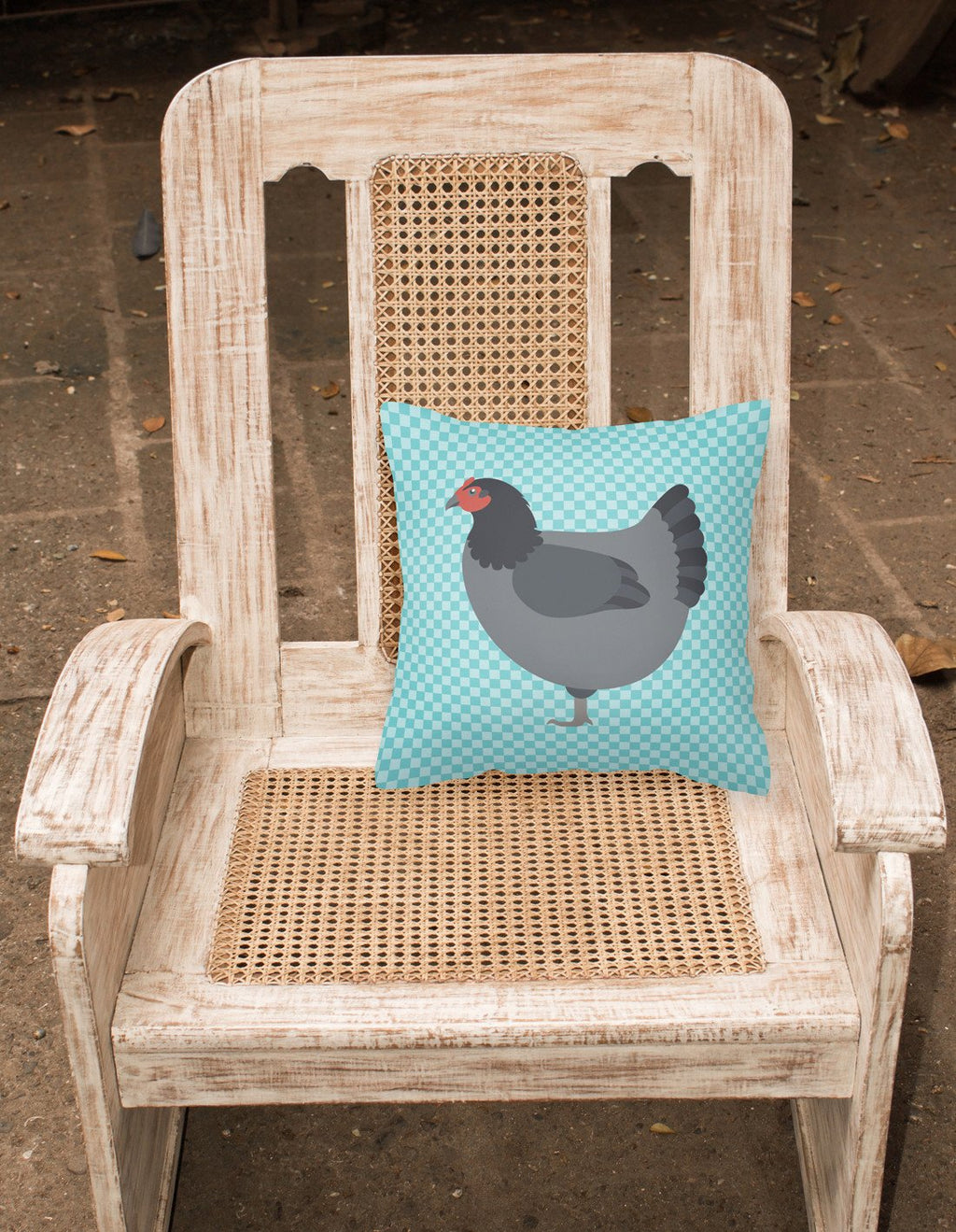 Jersey Giant Chicken Blue Check Decorative Throw Pillow 18x18 Indoor Outdoor Accent Cushion, Fabric Cover with Insert for Sofa, Bed, Porch & Living Room