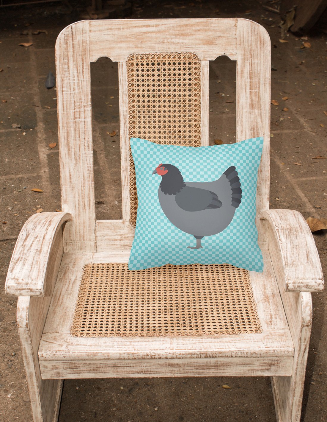 Jersey Giant Chicken Blue Check Decorative Throw Pillow 18x18 Indoor Outdoor Accent Cushion, Fabric Cover with Insert for Sofa, Bed, Porch & Living Room