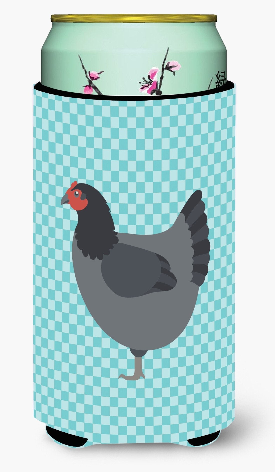 Jersey Giant Chicken Blue Check Tall Boy Hugger Can Cooler Sleeve Machine Washable Drink Collapsible Insulator Beverage Insulated Holder