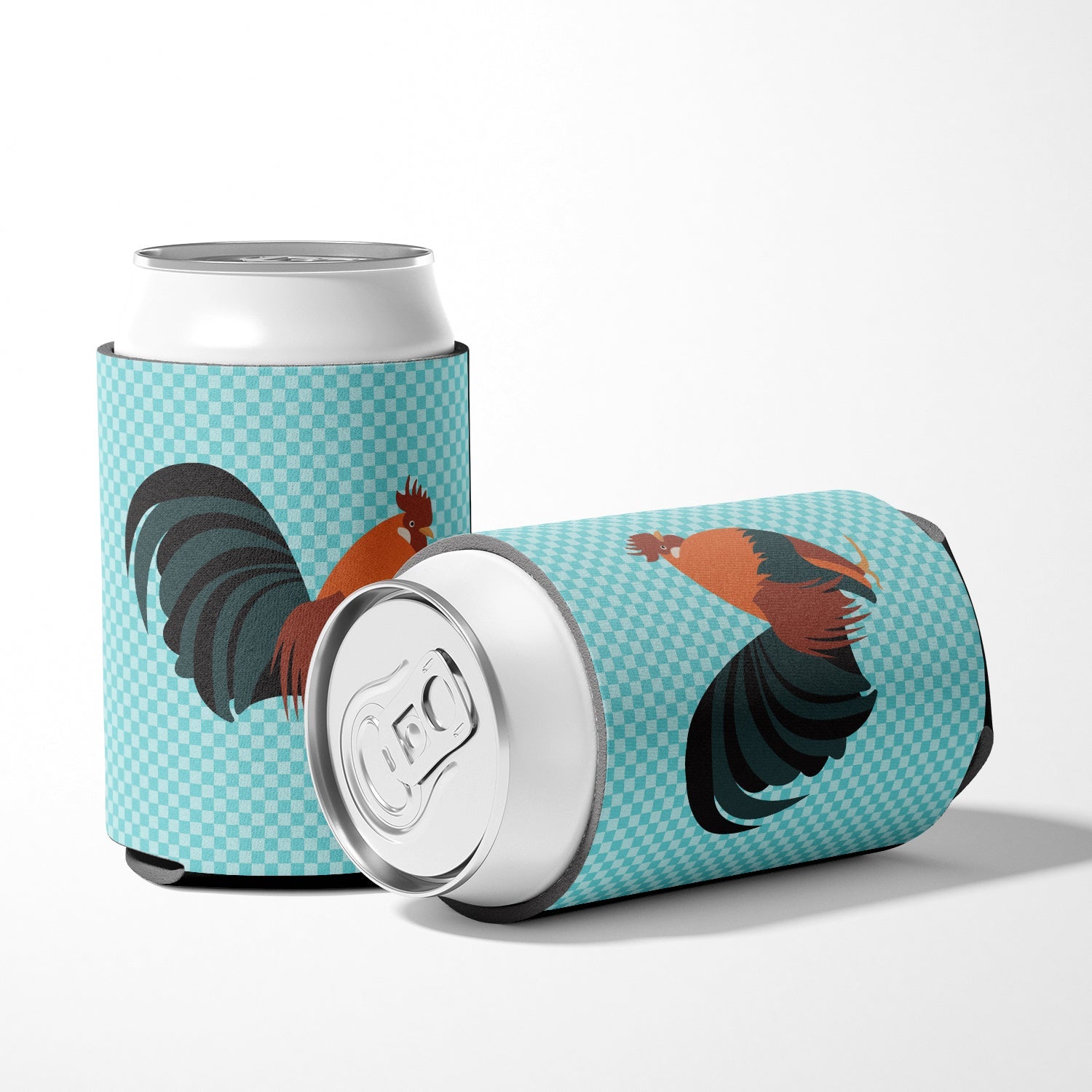 Dutch Bantam Chicken Blue Check Can or Bottle Hugger Cooler Sleeve for Standard 12 oz Cans, Insulated Foam Beer & Soda Can Hugger Reusable