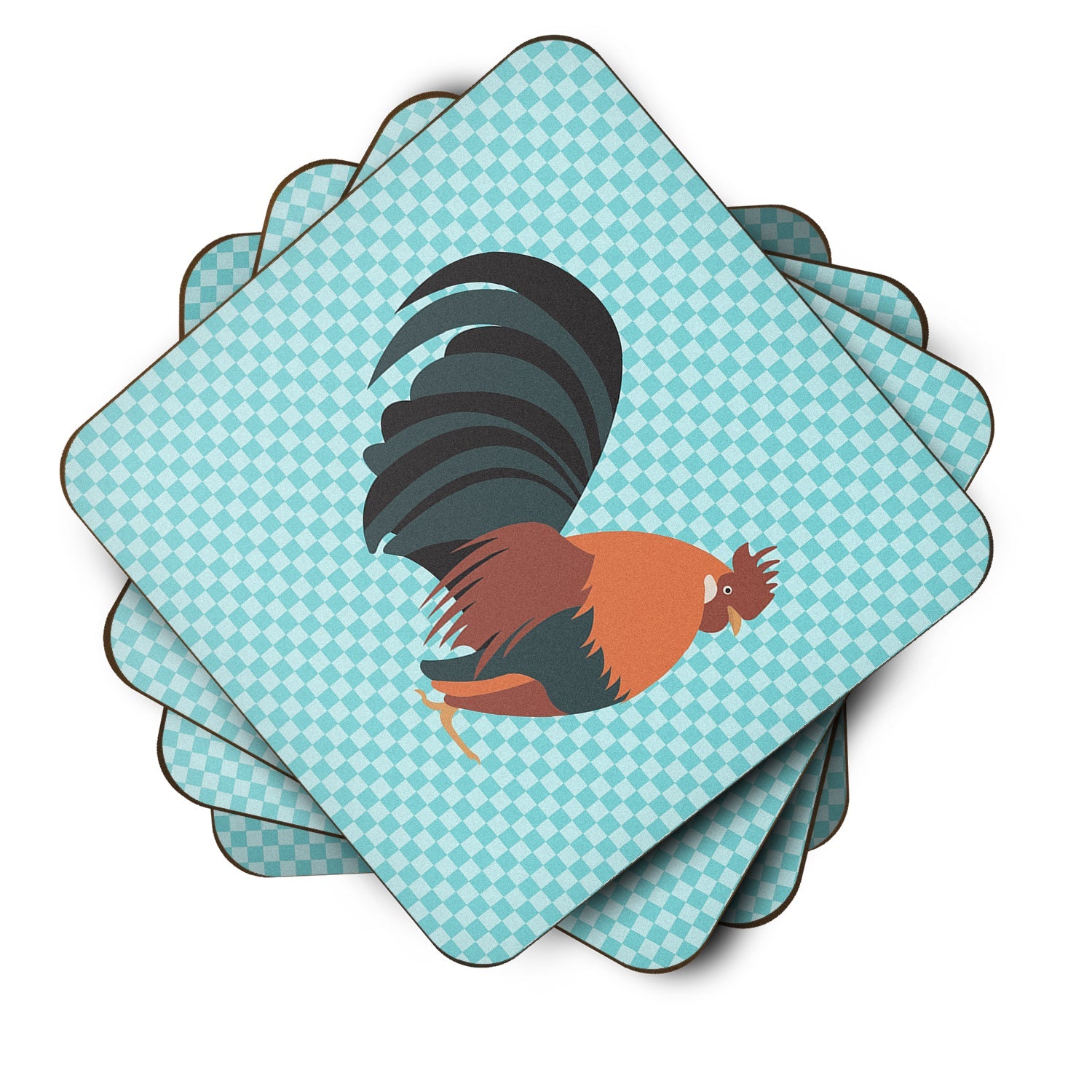 Dutch Bantam Chicken Blue Check Foam Coasters Set of 4 Cup Coasters for Indoor Outdoor, Tabletop Protection, Anti Slip, Mouse pad Material