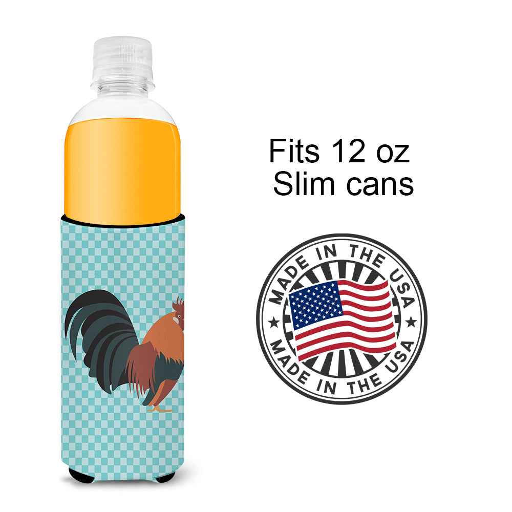 Dutch Bantam Chicken Blue Check Slim Can Hugger , Insulated Foam Hugger for 12 oz Slim Cans, Beer Bottles & Water Bottles, Printed in USA