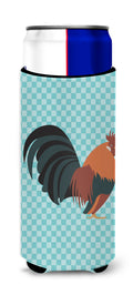 Dutch Bantam Chicken Blue Check Slim Can Hugger , Insulated Foam Hugger for 12 oz Slim Cans, Beer Bottles & Water Bottles, Printed in USA