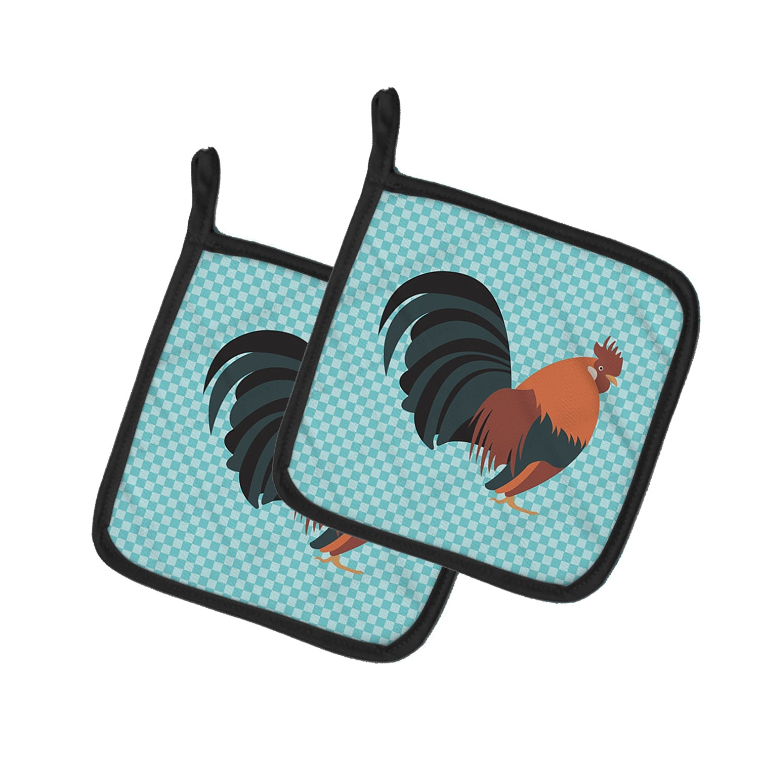 Dutch Bantam Chicken Blue Check Pot Holder Set of 2 Heat Resistant Quilted Hot Pads 7.5 x 7.5 Inch, Insulated Kitchen Trivets for Cooking & Baking