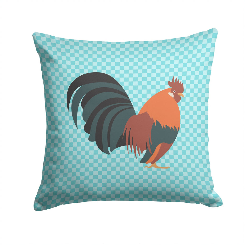 Dutch Bantam Chicken Blue Check Decorative Throw Pillow 14x14 Indoor Outdoor Accent Cushion, Fabric Cover with Insert for Sofa, Bed, Porch & Living Room