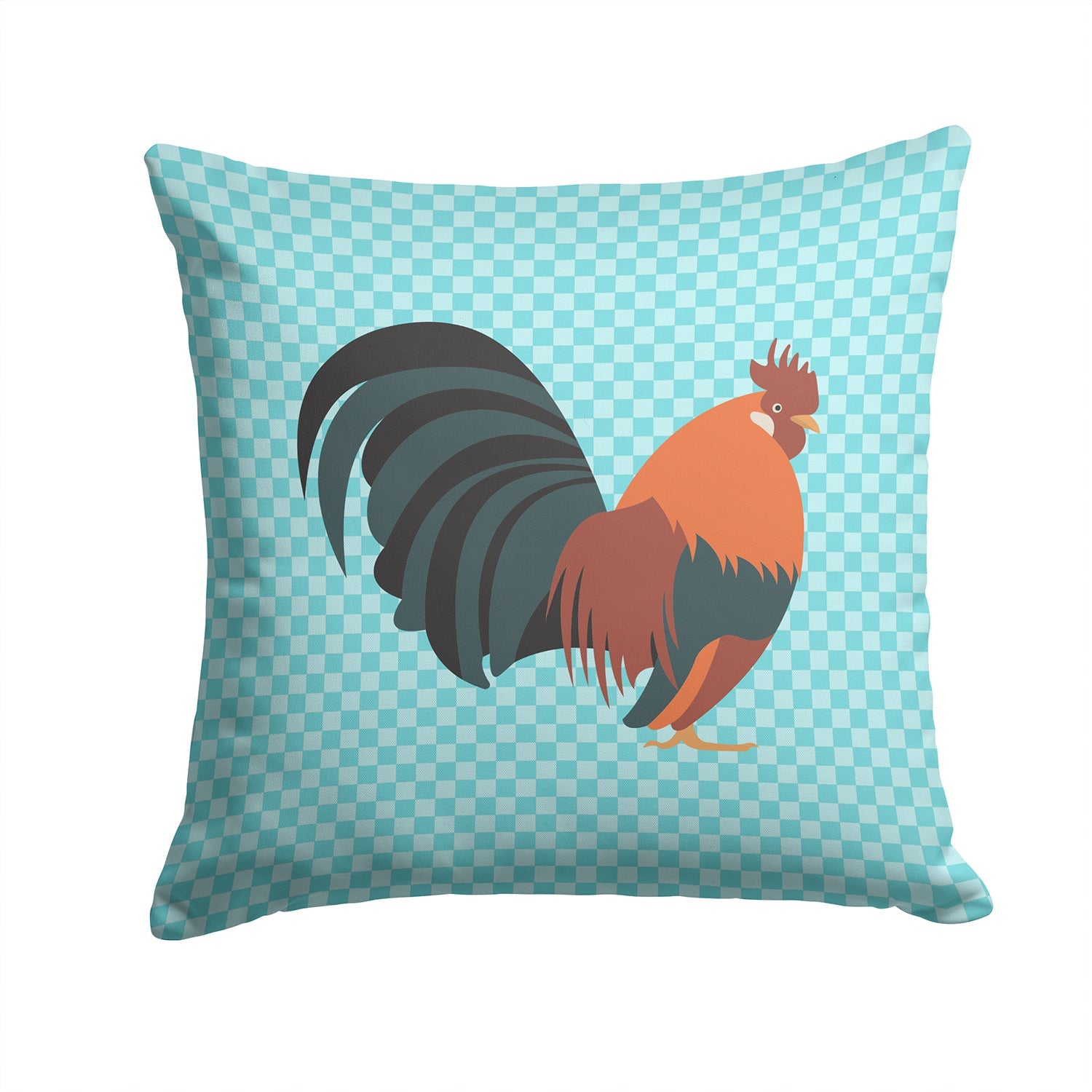 Dutch Bantam Chicken Blue Check Decorative Throw Pillow 14x14 Indoor Outdoor Accent Cushion, Fabric Cover with Insert for Sofa, Bed, Porch & Living Room