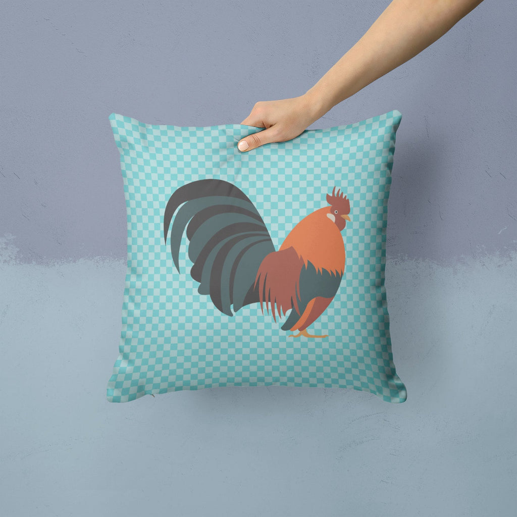 Dutch Bantam Chicken Blue Check Decorative Throw Pillow 14x14 Indoor Outdoor Accent Cushion, Fabric Cover with Insert for Sofa, Bed, Porch & Living Room