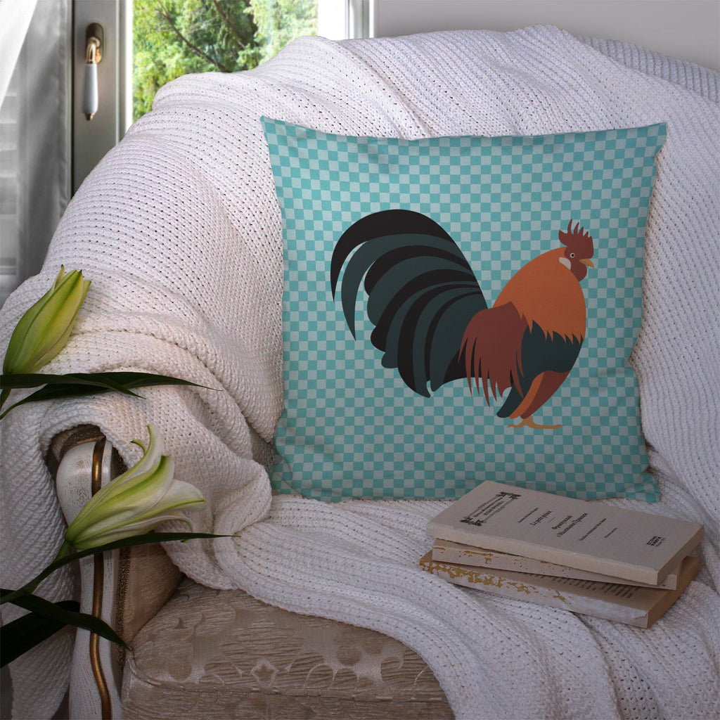 Dutch Bantam Chicken Blue Check Decorative Throw Pillow 14x14 Indoor Outdoor Accent Cushion, Fabric Cover with Insert for Sofa, Bed, Porch & Living Room
