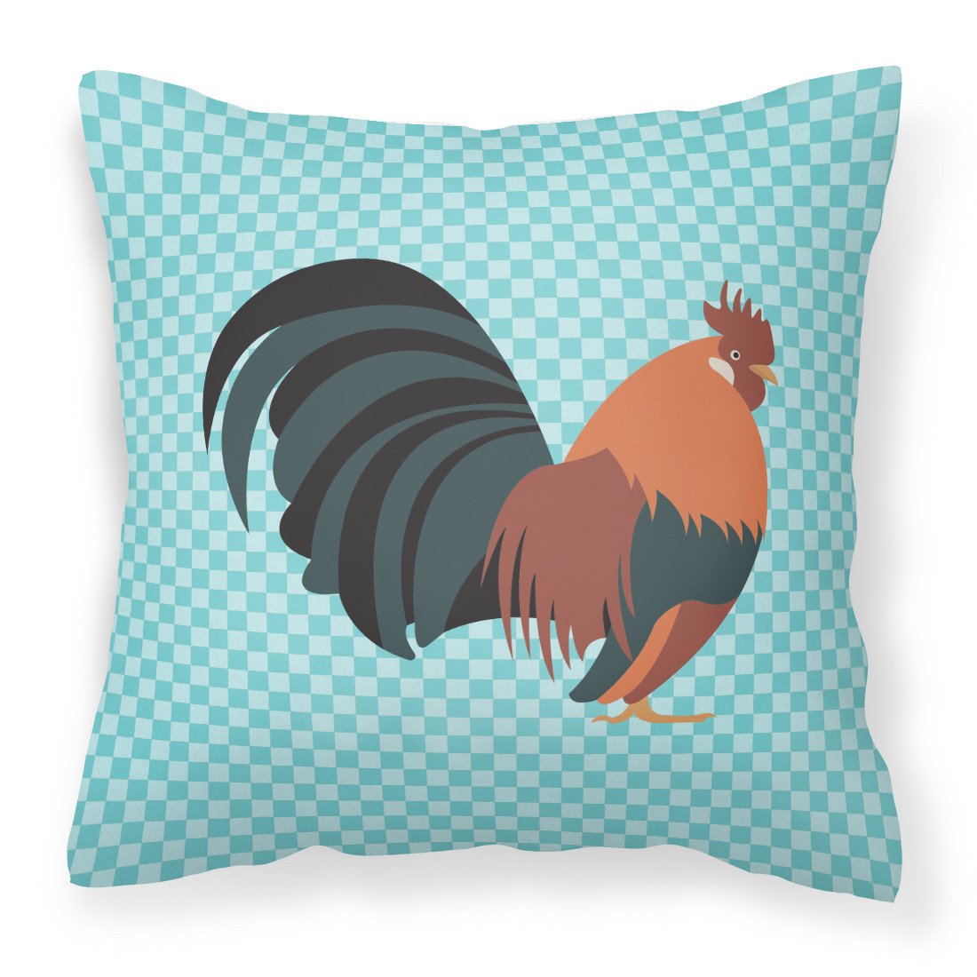 Dutch Bantam Chicken Blue Check Decorative Throw Pillow 18x18 Indoor Outdoor Accent Cushion, Fabric Cover with Insert for Sofa, Bed, Porch & Living Room