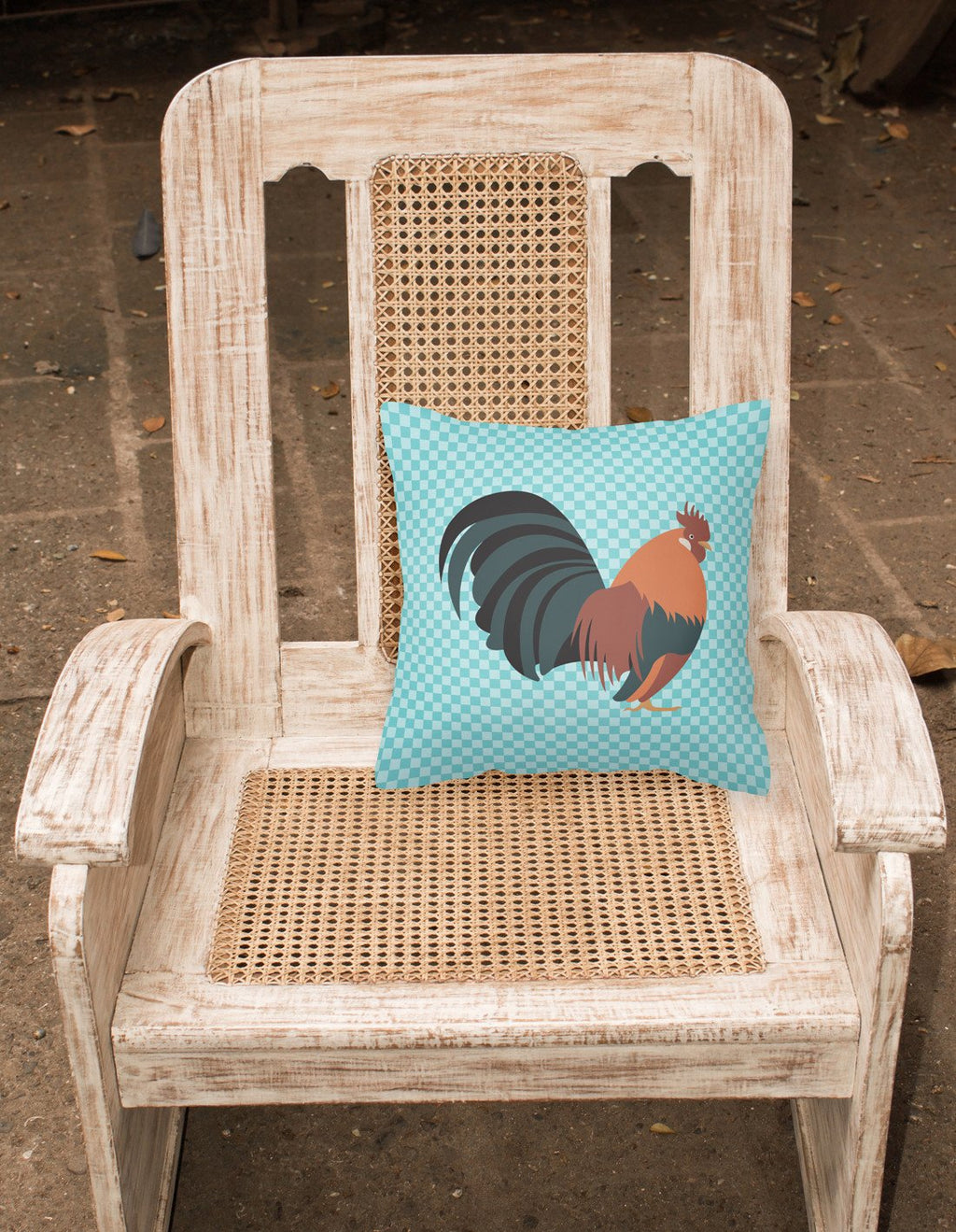 Dutch Bantam Chicken Blue Check Decorative Throw Pillow 18x18 Indoor Outdoor Accent Cushion, Fabric Cover with Insert for Sofa, Bed, Porch & Living Room