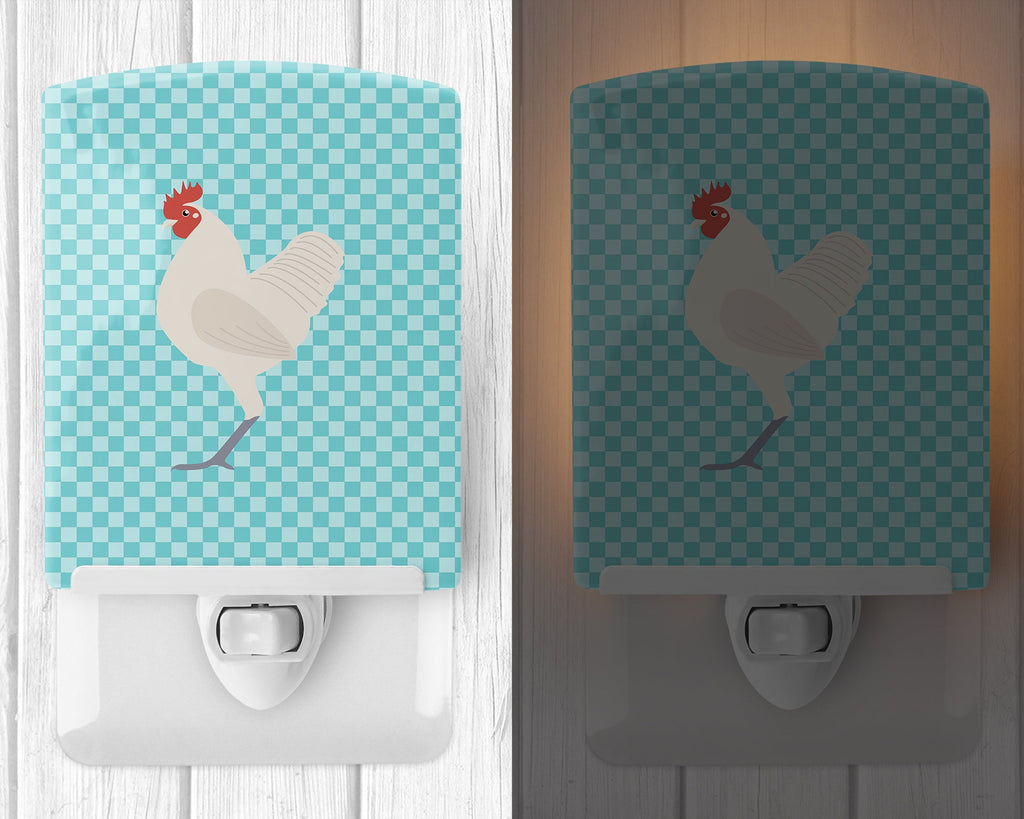 German Langshan Chicken Blue Check Ceramic Night Light Compact, UL-Certified, Ideal for Bedroom, Bathroom, Nursery, Hallway, Kitchen, 6x4x3, Multicolor