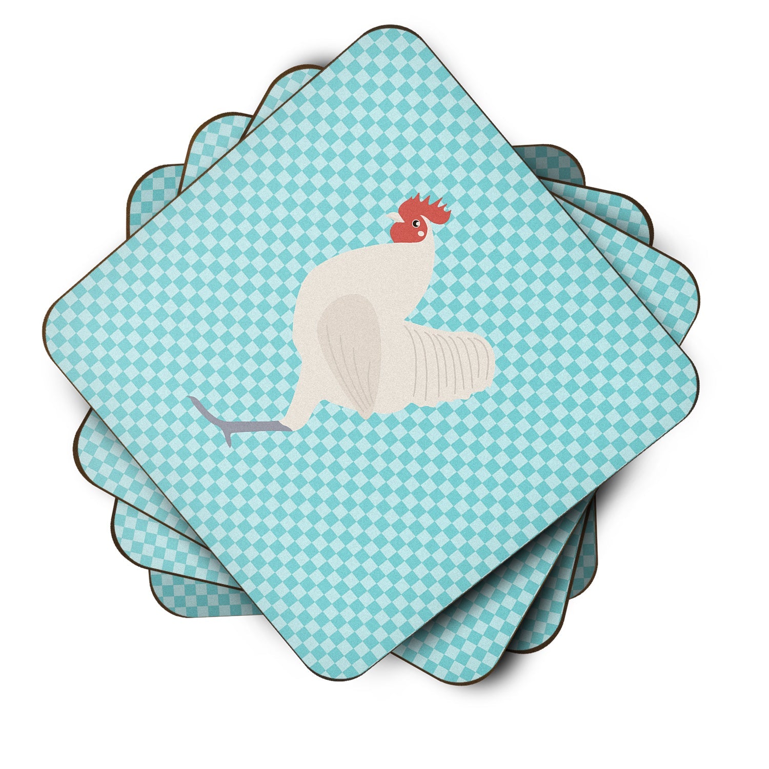 German Langshan Chicken Blue Check Foam Coasters Set of 4 Cup Coasters for Indoor Outdoor, Tabletop Protection, Anti Slip, Mouse pad Material