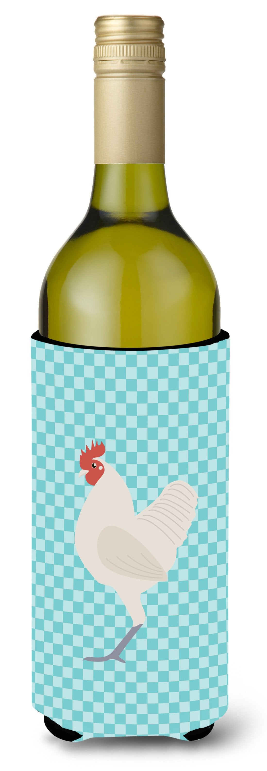German Langshan Chicken Blue Check Wine Bottle Hugger Gift Sleeve for Standard 750 ml Bottles, Insulated Reusable Also Fits Mini Shot & Pint Bottles