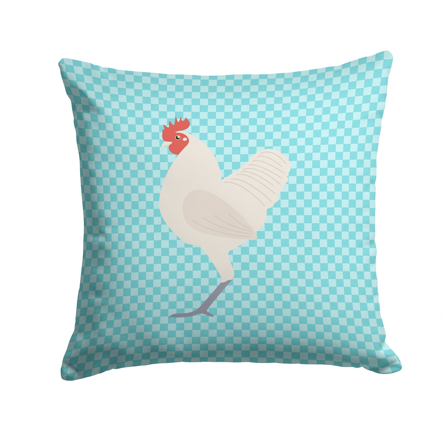 German Langshan Chicken Blue Check Decorative Throw Pillow 14x14 Indoor Outdoor Accent Cushion, Fabric Cover with Insert for Sofa, Bed, Porch & Living Room