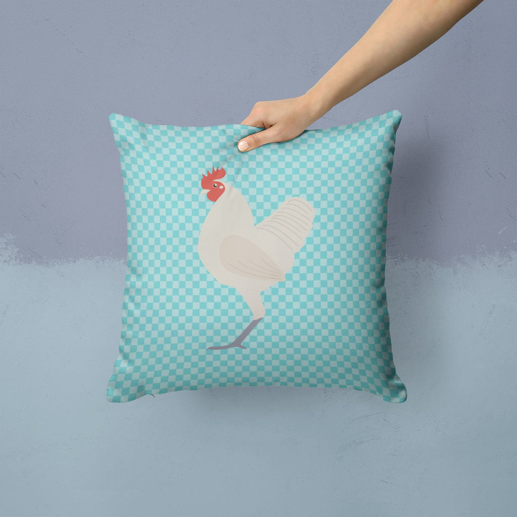 German Langshan Chicken Blue Check Decorative Throw Pillow 14x14 Indoor Outdoor Accent Cushion, Fabric Cover with Insert for Sofa, Bed, Porch & Living Room