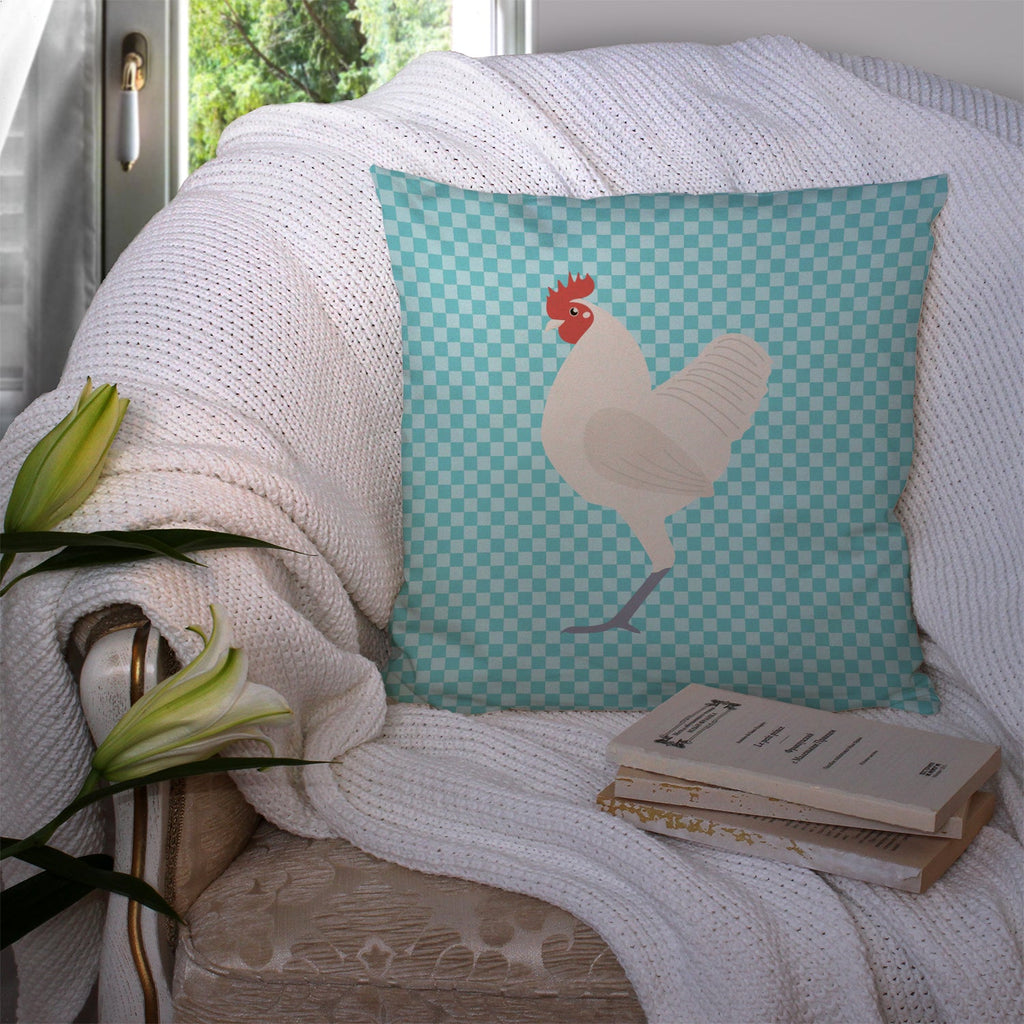 German Langshan Chicken Blue Check Decorative Throw Pillow 14x14 Indoor Outdoor Accent Cushion, Fabric Cover with Insert for Sofa, Bed, Porch & Living Room