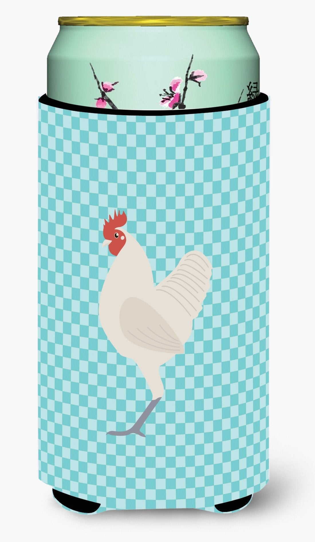 German Langshan Chicken Blue Check Tall Boy Hugger Can Cooler Sleeve Machine Washable Drink Collapsible Insulator Beverage Insulated Holder