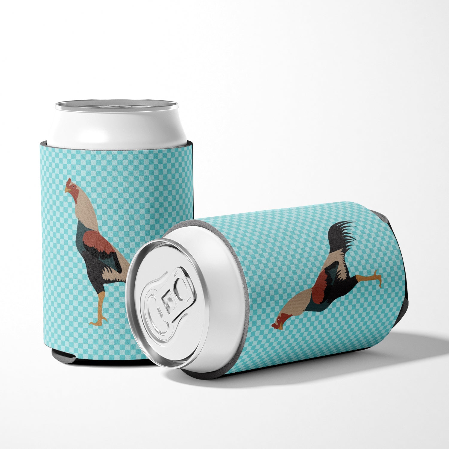 Kulang Chicken Blue Check Can or Bottle Hugger Cooler Sleeve for Standard 12 oz Cans, Insulated Foam Beer & Soda Can Hugger Reusable