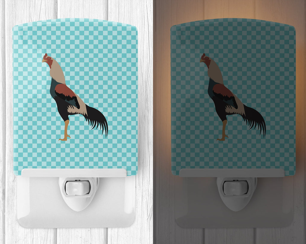 Kulang Chicken Blue Check Ceramic Night Light Compact, UL-Certified, Ideal for Bedroom, Bathroom, Nursery, Hallway, Kitchen, 6x4x3, Multicolor
