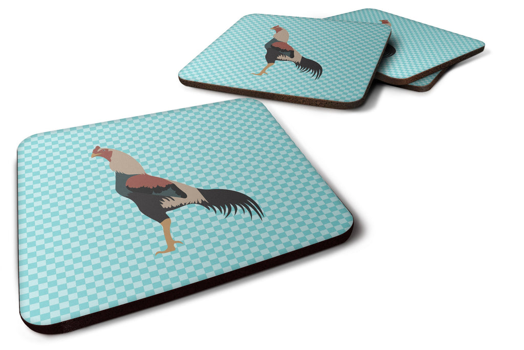 Kulang Chicken Blue Check Foam Coasters Set of 4 Cup Coasters for Indoor Outdoor, Tabletop Protection, Anti Slip, Mouse pad Material