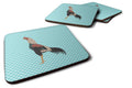 Kulang Chicken Blue Check Foam Coasters Set of 4 Cup Coasters for Indoor Outdoor, Tabletop Protection, Anti Slip, Mouse pad Material
