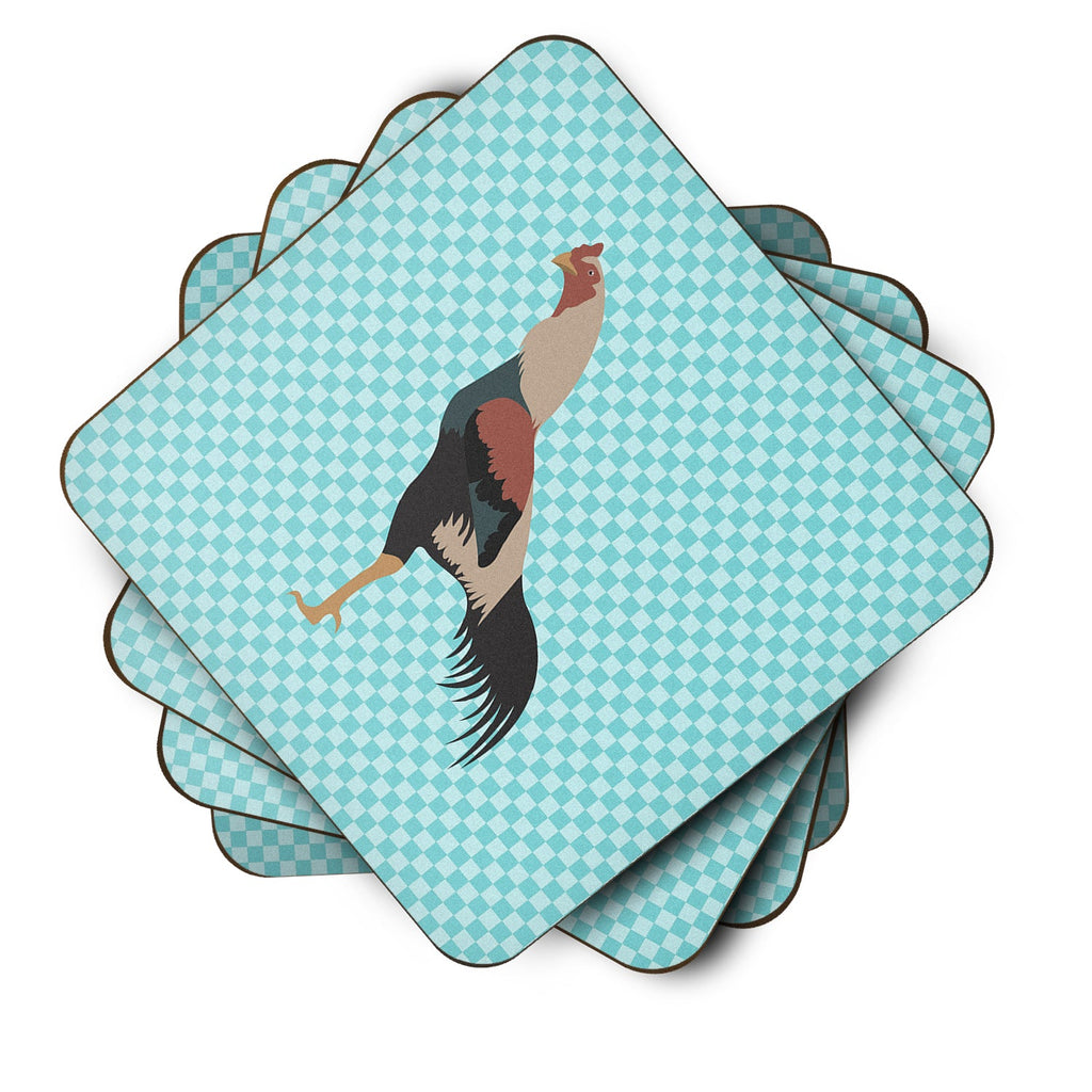 Kulang Chicken Blue Check Foam Coasters Set of 4 Cup Coasters for Indoor Outdoor, Tabletop Protection, Anti Slip, Mouse pad Material
