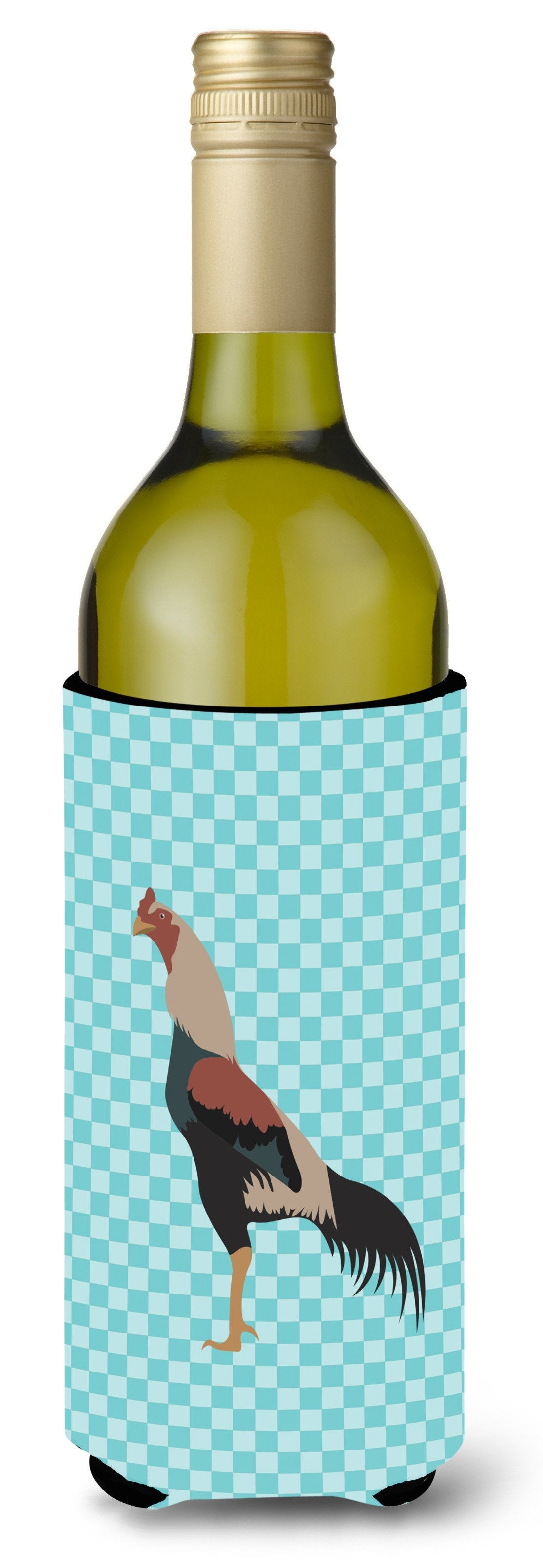 Kulang Chicken Blue Check Wine Bottle Hugger Gift Sleeve for Standard 750 ml Bottles, Insulated Reusable Also Fits Mini Shot & Pint Bottles