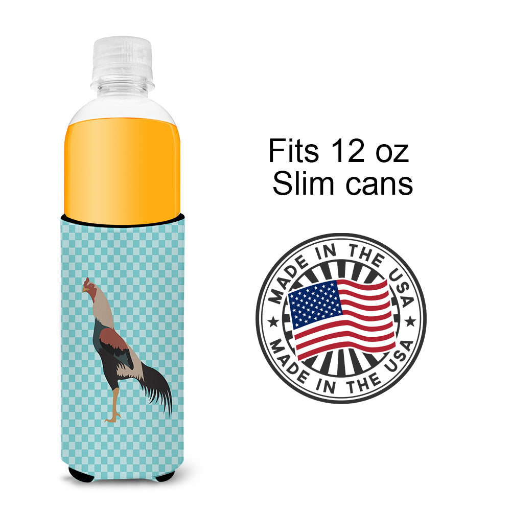 Kulang Chicken Blue Check Slim Can Hugger , Insulated Foam Hugger for 12 oz Slim Cans, Beer Bottles & Water Bottles, Printed in USA