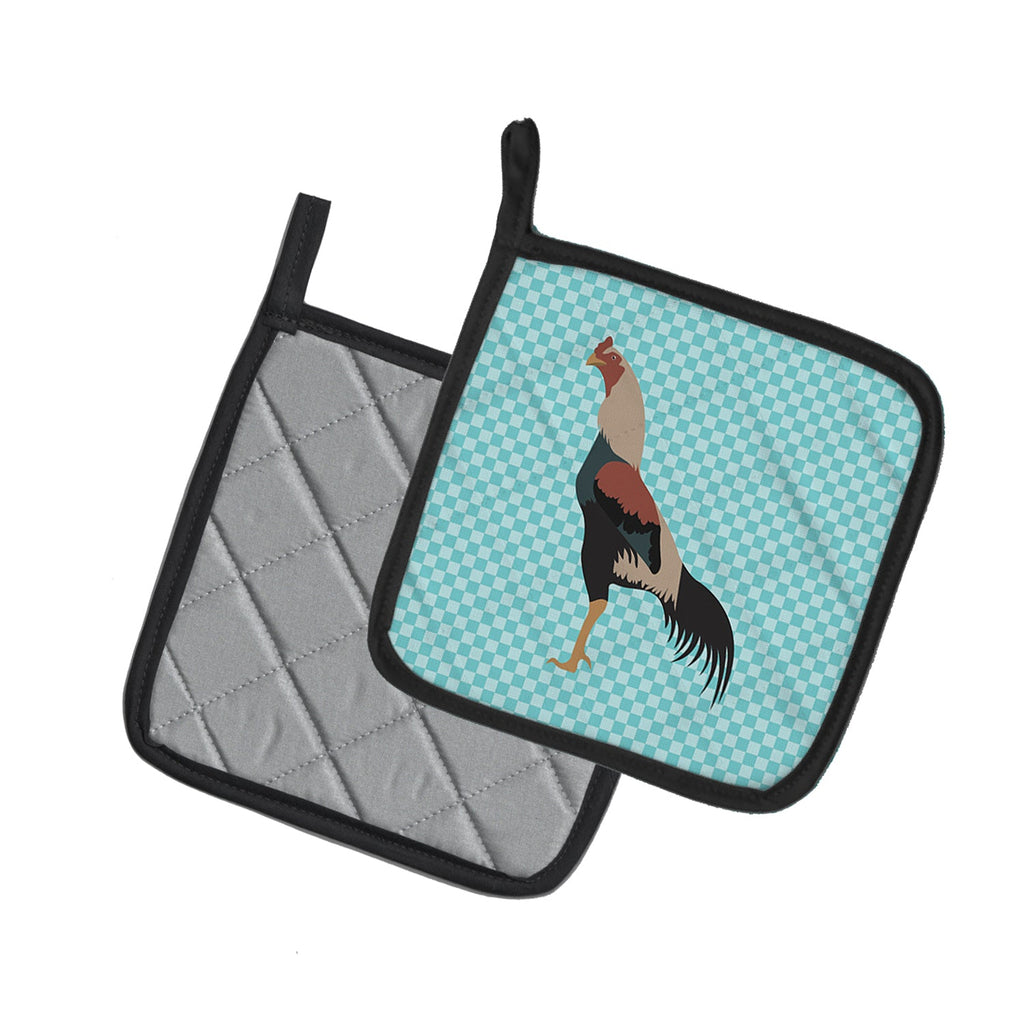 Kulang Chicken Blue Check Pot Holder Set of 2 Heat Resistant Quilted Hot Pads 7.5 x 7.5 Inch, Insulated Kitchen Trivets for Cooking & Baking