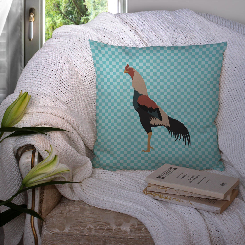 Kulang Chicken Blue Check Decorative Throw Pillow 14x14 Indoor Outdoor Accent Cushion, Fabric Cover with Insert for Sofa, Bed, Porch & Living Room