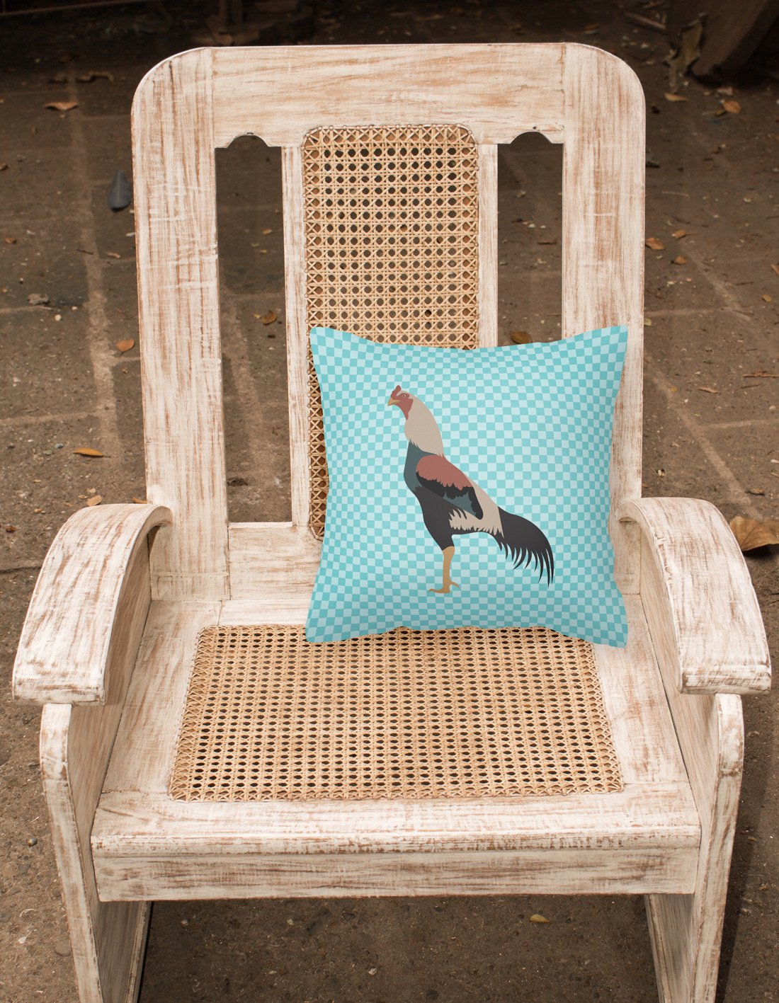 Kulang Chicken Blue Check Decorative Throw Pillow 18x18 Indoor Outdoor Accent Cushion, Fabric Cover with Insert for Sofa, Bed, Porch & Living Room