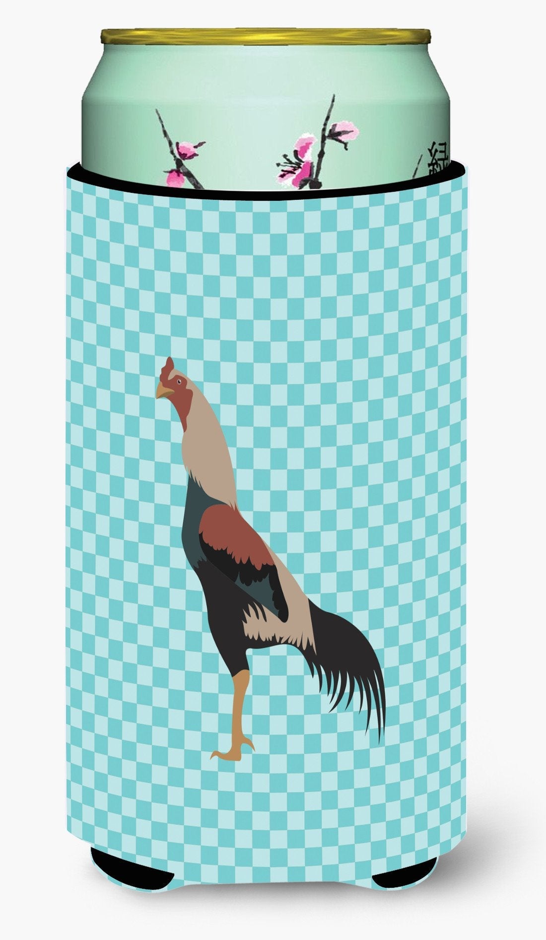 Kulang Chicken Blue Check Tall Boy Hugger Can Cooler Sleeve Machine Washable Drink Collapsible Insulator Beverage Insulated Holder