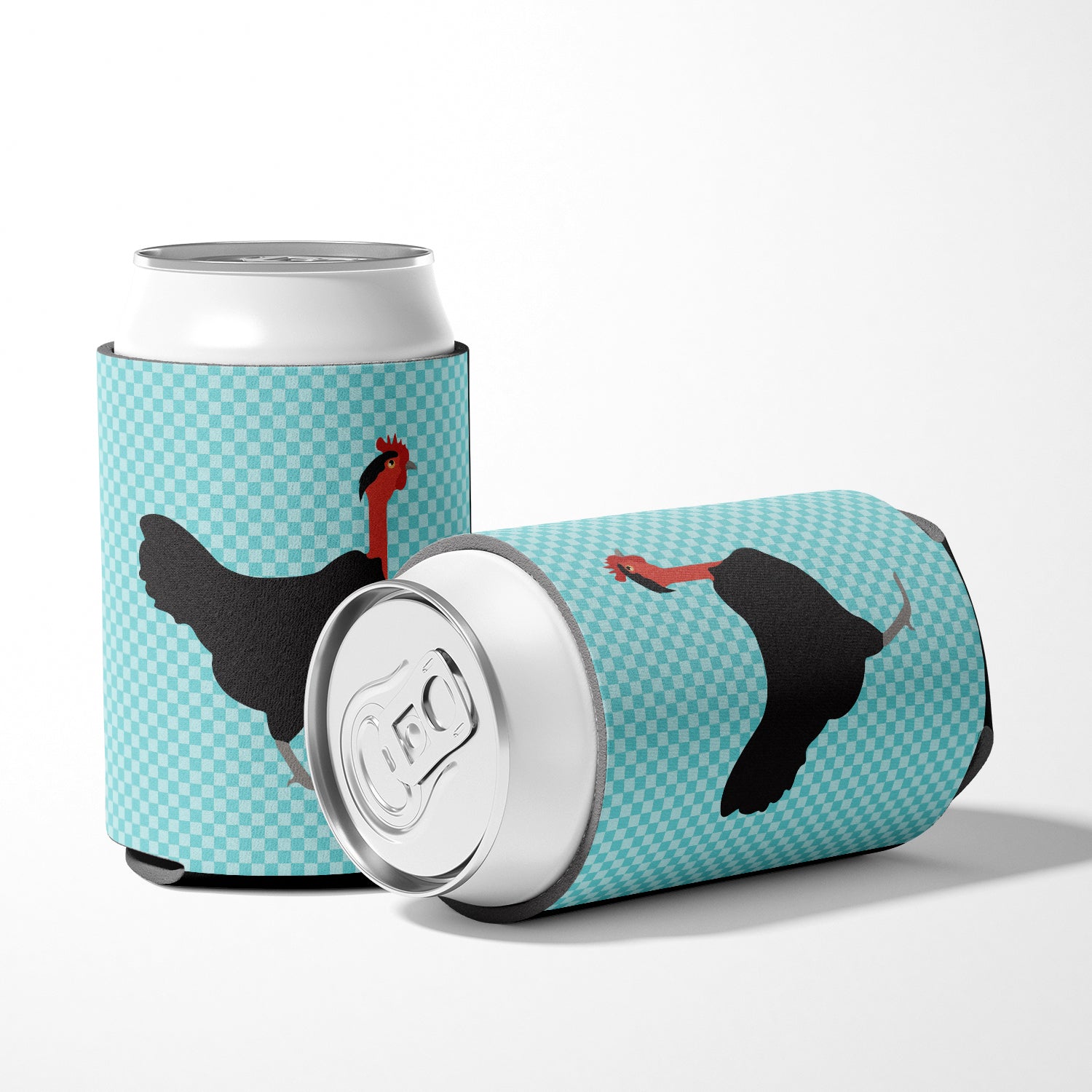 Naked Neck Chicken Blue Check Can or Bottle Hugger Cooler Sleeve for Standard 12 oz Cans, Insulated Foam Beer & Soda Can Hugger Reusable