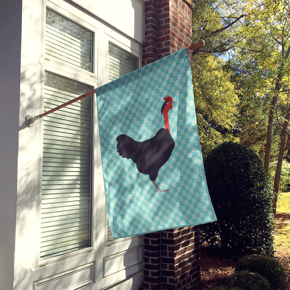 Naked Neck Chicken Blue Check House Flag 28x40 Porch Sleeve Pole Decorative Outside Yard Banner Artwork Wall Hanging, Polyester