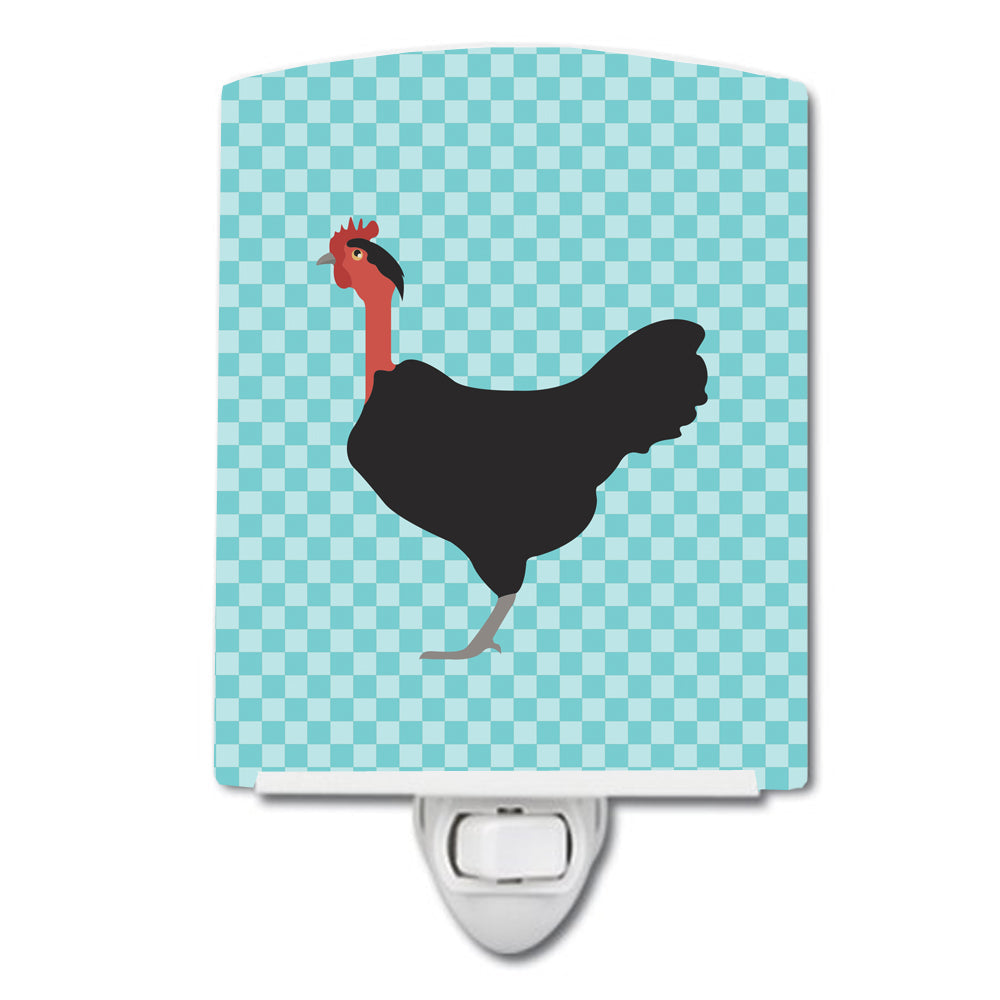 Naked Neck Chicken Blue Check Ceramic Night Light Compact, UL-Certified, Ideal for Bedroom, Bathroom, Nursery, Hallway, Kitchen, 6x4x3, Multicolor