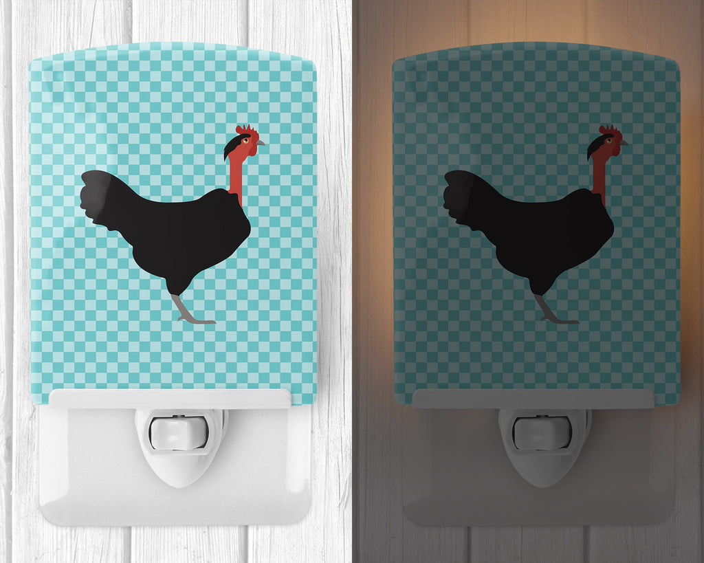Naked Neck Chicken Blue Check Ceramic Night Light Compact, UL-Certified, Ideal for Bedroom, Bathroom, Nursery, Hallway, Kitchen, 6x4x3, Multicolor