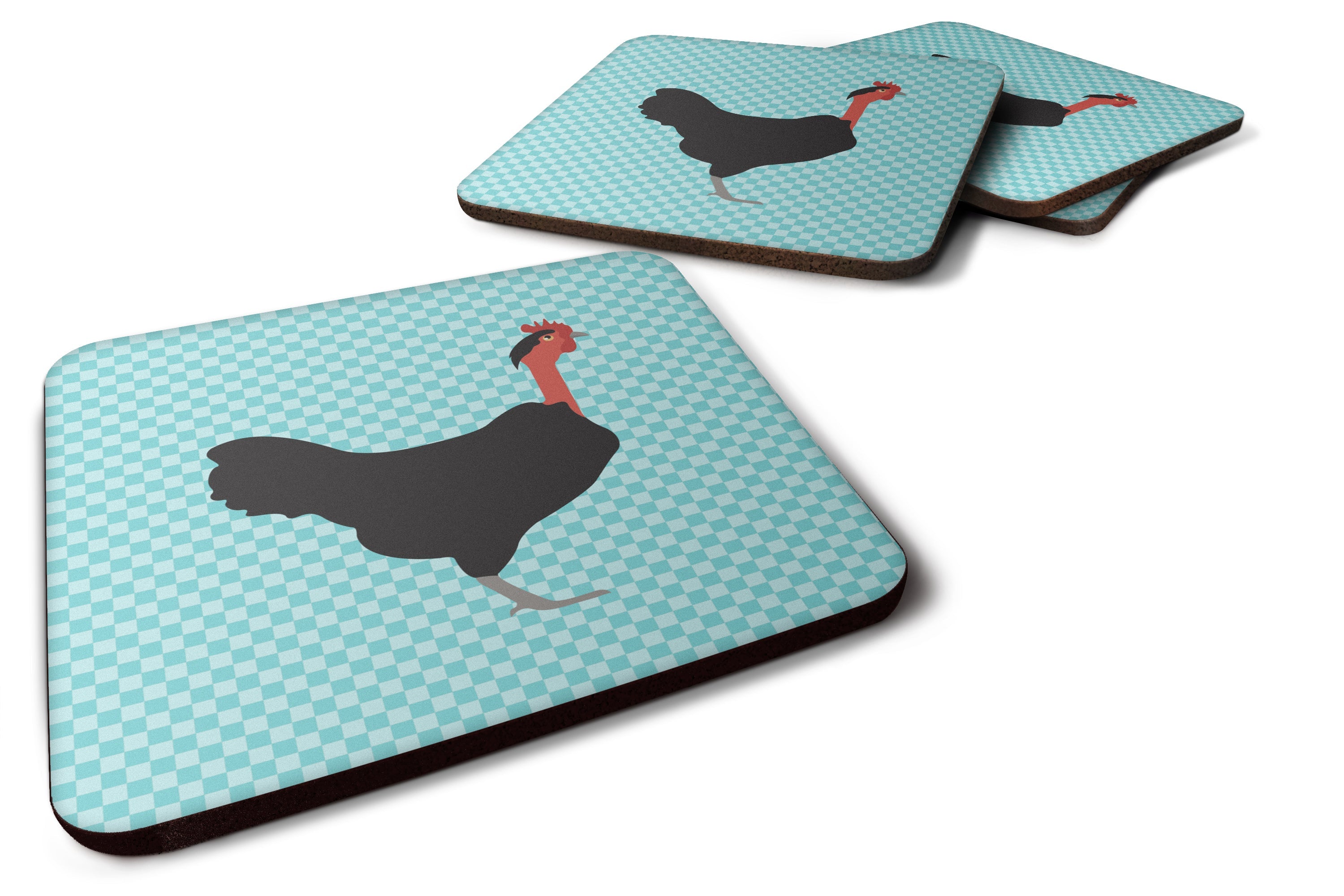 Naked Neck Chicken Blue Check Foam Coasters Set of 4 Cup Coasters for Indoor Outdoor, Tabletop Protection, Anti Slip, Mouse pad Material
