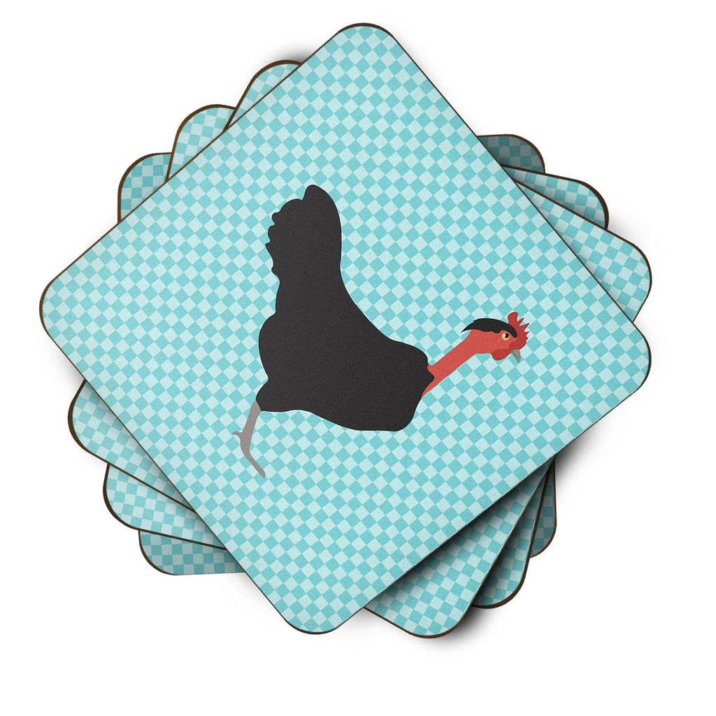 Naked Neck Chicken Blue Check Foam Coasters Set of 4 Cup Coasters for Indoor Outdoor, Tabletop Protection, Anti Slip, Mouse pad Material