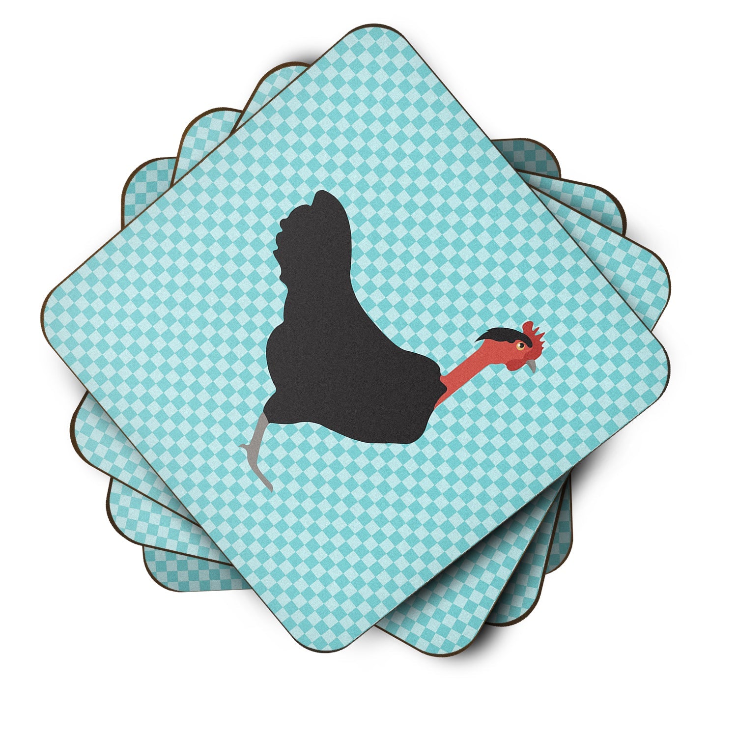 Naked Neck Chicken Blue Check Foam Coasters Set of 4 Cup Coasters for Indoor Outdoor, Tabletop Protection, Anti Slip, Mouse pad Material