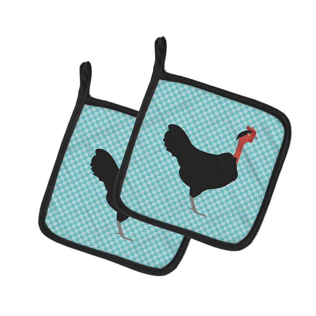 Naked Neck Chicken Blue Check Pot Holder Set of 2 Heat Resistant Quilted Hot Pads 7.5 x 7.5 Inch, Insulated Kitchen Trivets for Cooking & Baking