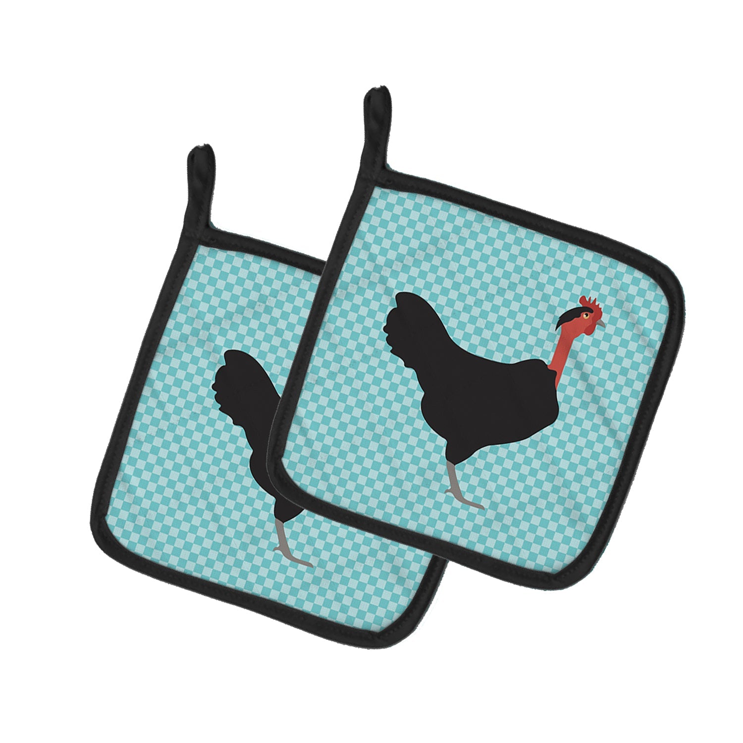 Naked Neck Chicken Blue Check Pot Holder Set of 2 Heat Resistant Quilted Hot Pads 7.5 x 7.5 Inch, Insulated Kitchen Trivets for Cooking & Baking