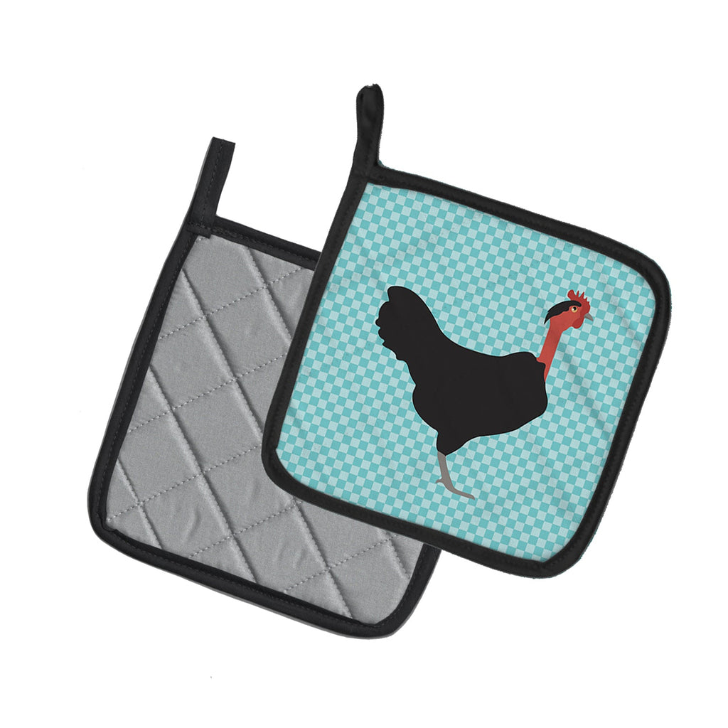 Naked Neck Chicken Blue Check Pot Holder Set of 2 Heat Resistant Quilted Hot Pads 7.5 x 7.5 Inch, Insulated Kitchen Trivets for Cooking & Baking