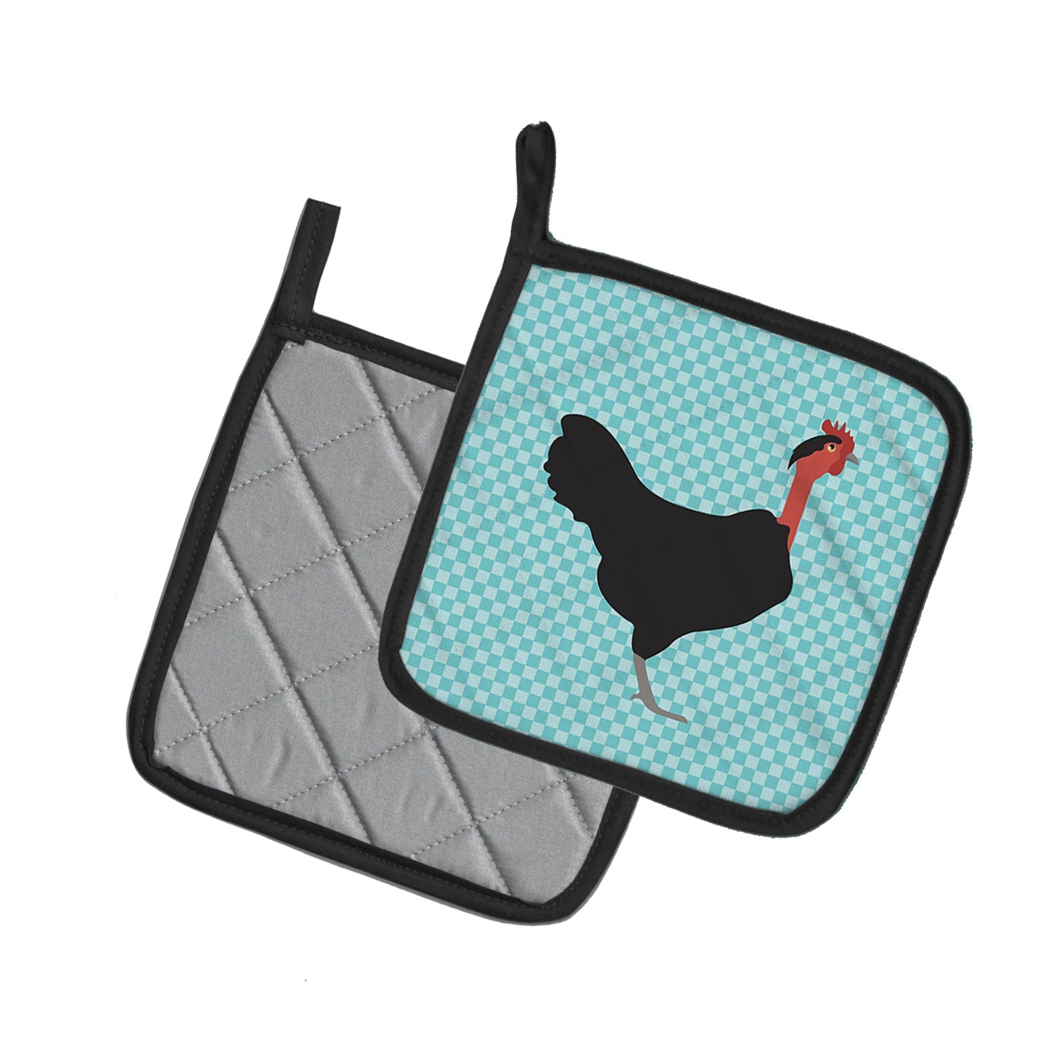 Naked Neck Chicken Blue Check Pot Holder Set of 2 Heat Resistant Quilted Hot Pads 7.5 x 7.5 Inch, Insulated Kitchen Trivets for Cooking & Baking