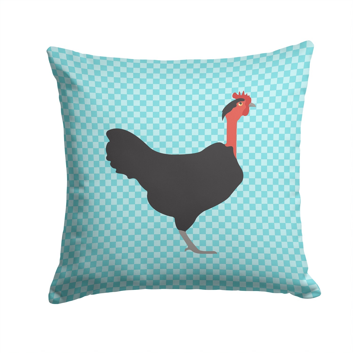 Naked Neck Chicken Blue Check Decorative Throw Pillow 14x14 Indoor Outdoor Accent Cushion, Fabric Cover with Insert for Sofa, Bed, Porch & Living Room