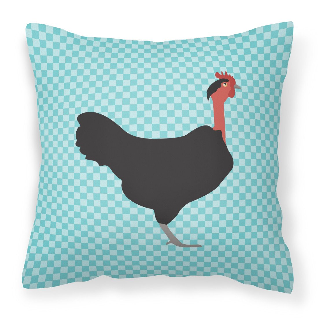 Naked Neck Chicken Blue Check Decorative Throw Pillow 18x18 Indoor Outdoor Accent Cushion, Fabric Cover with Insert for Sofa, Bed, Porch & Living Room